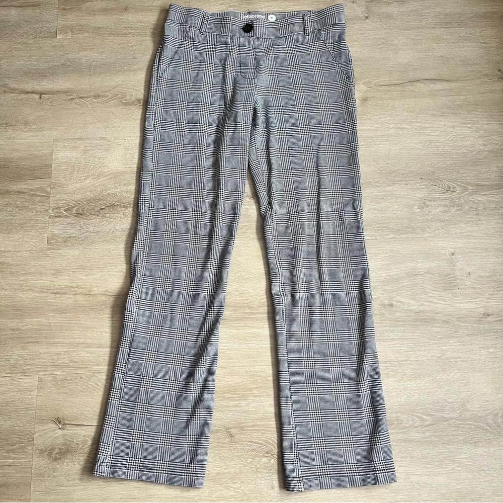 Betabrand Classic Straight Leg Dress Yoga Pants Plaid Black White SZ M
